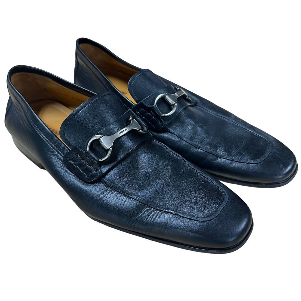 Magnanni NWOB Rafa II Apron Silver Toe Bit Black Men's Leather Loafer Size 9.5